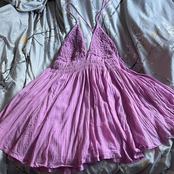 Free people forever favorite mini dress halter smocked bareback cross strappy - Picture 8 of 17